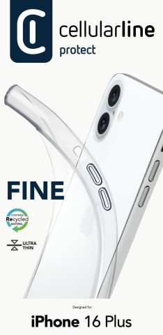 Cellularline Fine - iPhone 16 Plus Cover in gomma morbida ultra sottile e trasparente