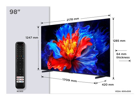 TCL P89K Serie Smart TV QLED 4K 98" 98P89K, audio Onkyo 2.1, Dolby Vision & Atmos, Google TV