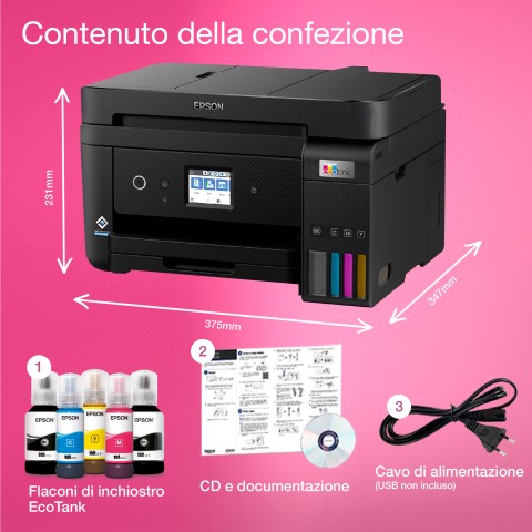 Epson EcoTank ET-4800 stampante multifunzione inkjet 4-in-1 A4, serbatoi ricaricabili alta capacità, 4 flaconi inclusi pari a 7500pag B/N 4500pag colore, Wi-FI Direct, USB