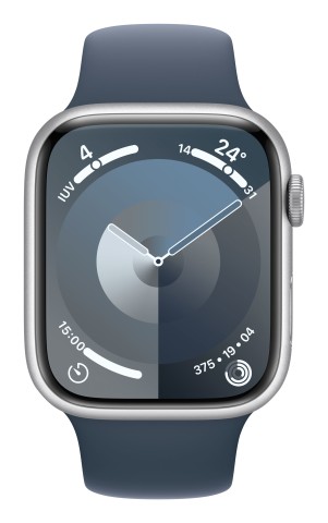 Apple Watch Series 9 GPS Cassa 45mm in Alluminio Argento con Cinturino Sport Blu Tempesta - M/L