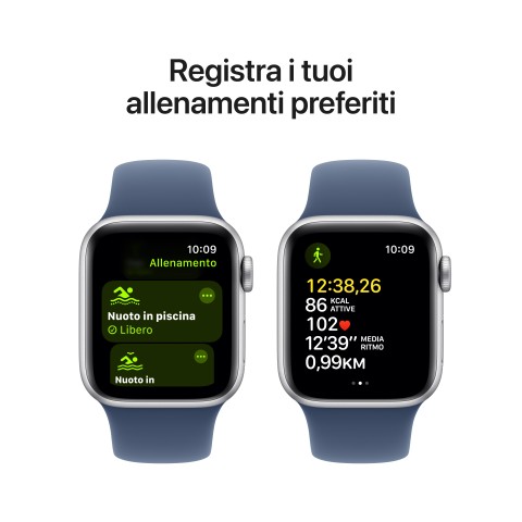 Apple Watch SE GPS 40mm Cassa in Alluminio Color Argento con Denim Sport Band - S/M
