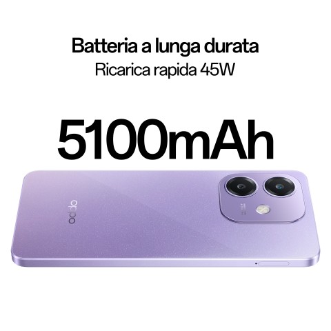 OPPO A40 Smartphone, Fotocamera AI 50MP, Selfie 5MP, Display 6.67” 90HZ LCD HD+, 5100mAh, RAM 4 Esp 8GB (+4GB Virtuali) +ROM 128GB, IP54, [Versione Italia], Starry Purple