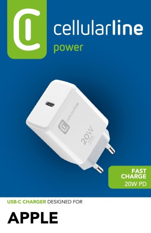 Cellularline USB-C Charger 20W - iPhone 8 or later Caricabatterie da rete USB-C 20W per la carica alla massima velocità di iPhone 8 e successivi