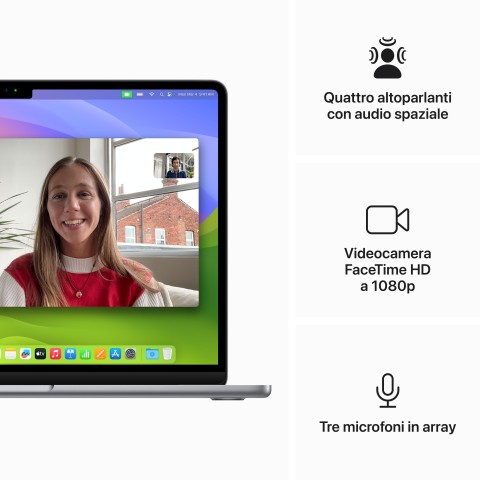 Apple MacBook Air 13": Chip M3 con CPU 8-core e GPU 8‑core, 256GB SSD - Grigio siderale