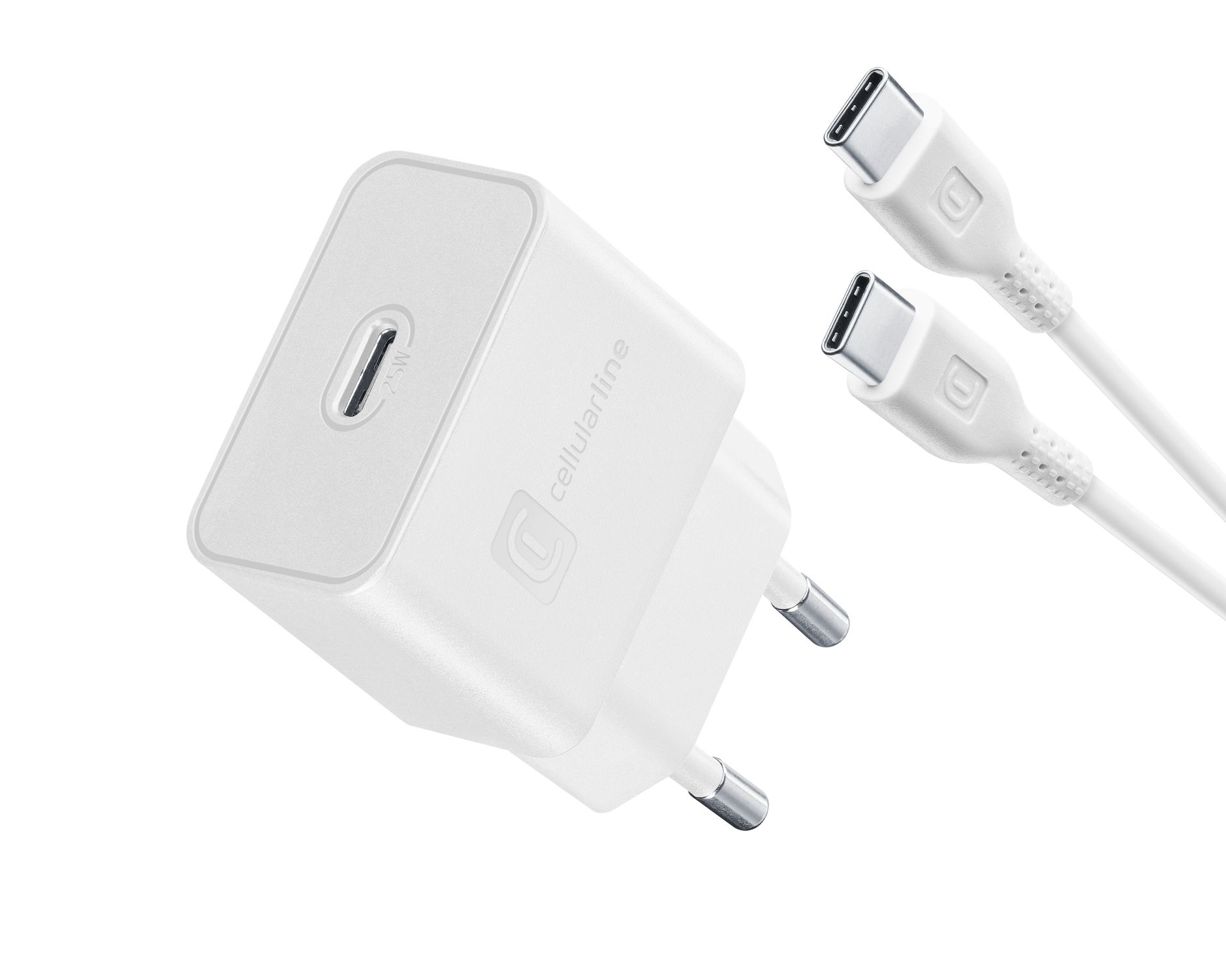 Cellularline Super Fast Charger Kit 25W - USB-C to USB-C - Samsung Caricabatterie da rete Super Fast Charge PD 25W con cavo USB-C to USB-C