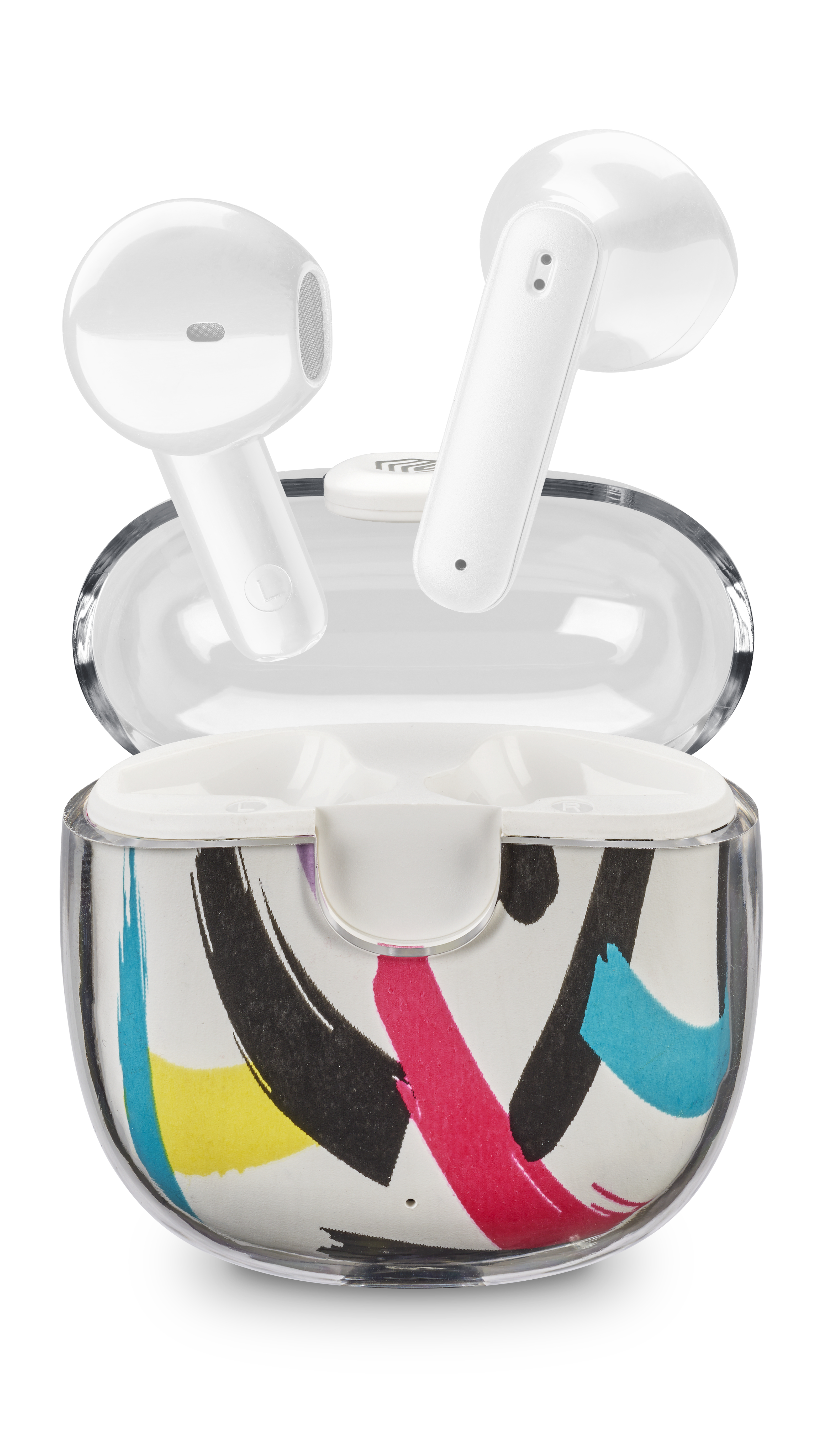 Music Sound Drip Auricolari Bluetooth a capsula con custodia trasparente e fantasie originali