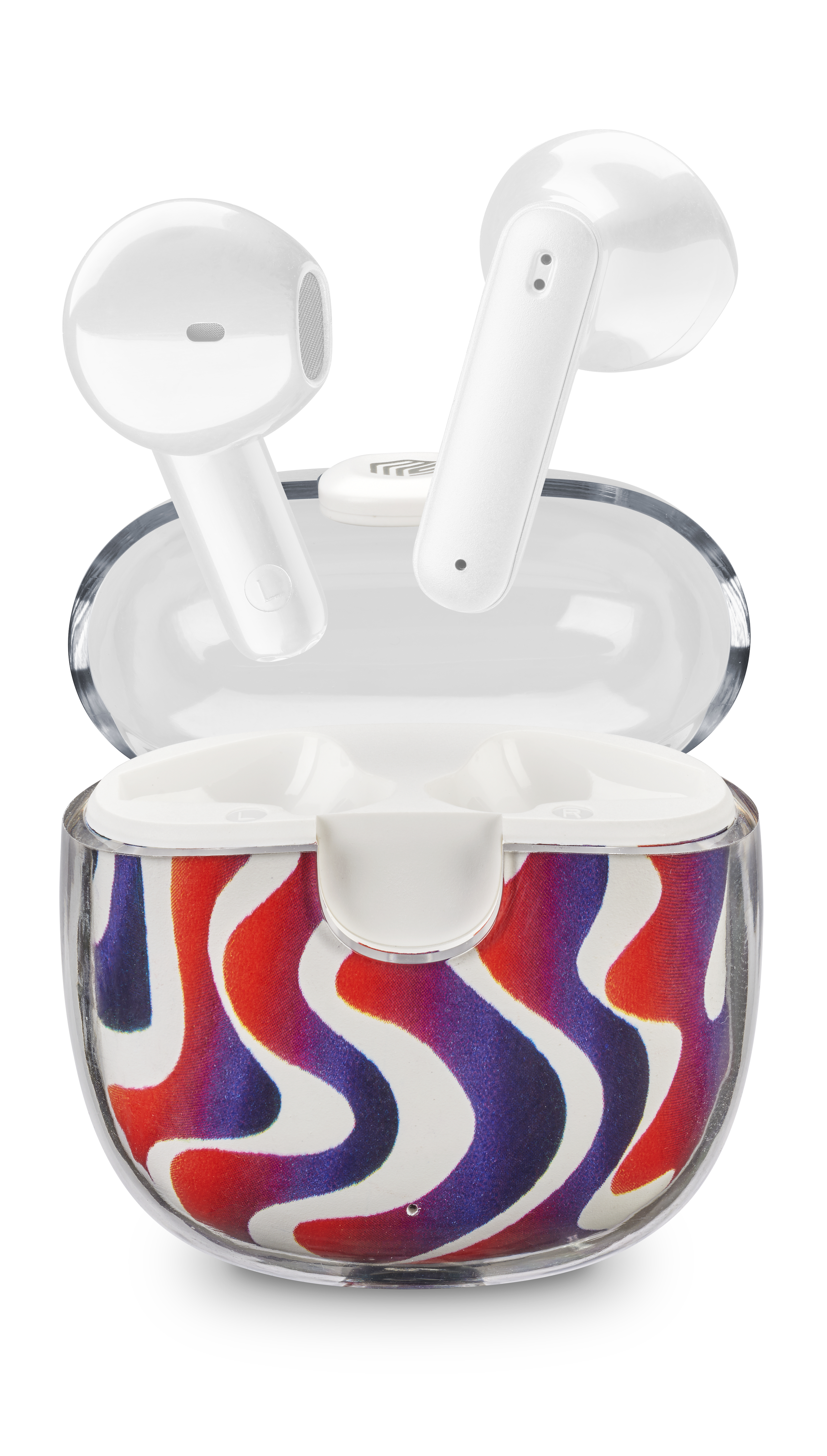 Music Sound Drip Auricolari Bluetooth a capsula con custodia trasparente e fantasie originali